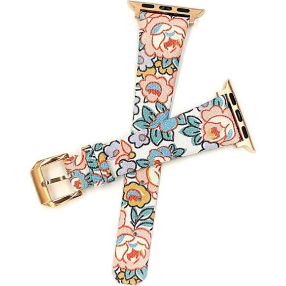 NEW Floral Leather Stylish Apple Watch Band - Picture 1 of 4